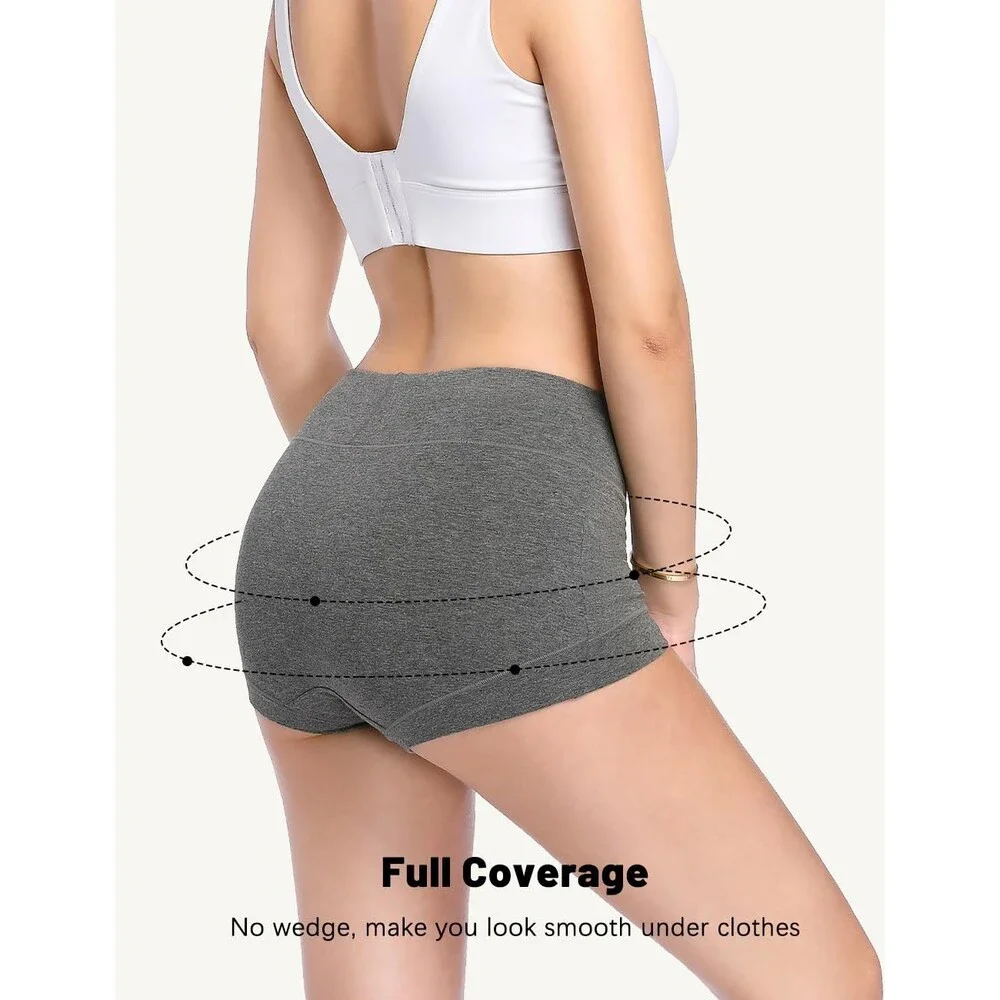 Molasus Women's Multicolor Cotton Boy Shorts Panties Ladies High Waisted Full S